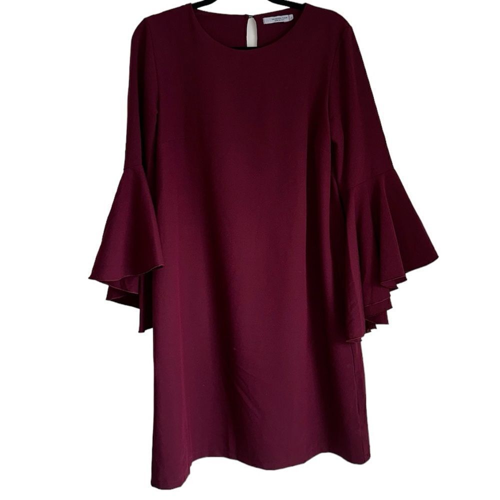 vanessa zani burgundy dress bell sleeves size L large mini made in Italy‎ shift